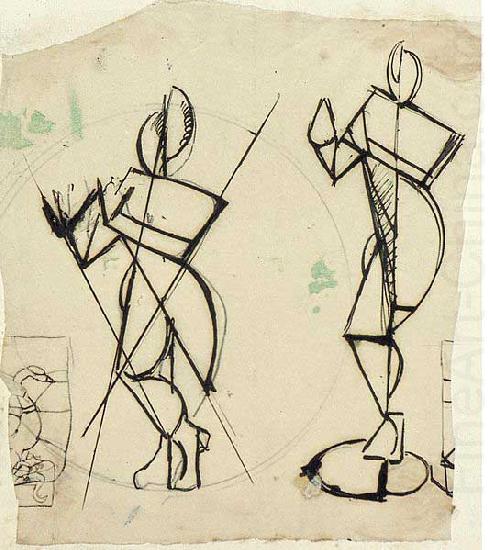Two sketches of Krishna playing a flute, seen from the front., Theo van Doesburg